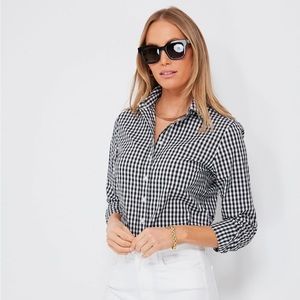 THE SHIRT BY ROCHELLE BEHRENS, Black Gingham Long Sleeve Icon Shirt, XS